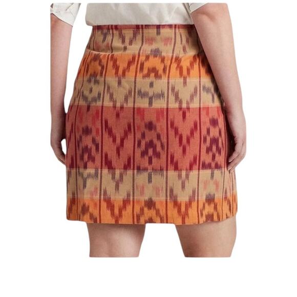 Lauren Ralph Lauren True Wrap Skirt Above Knee Geo Motif Ruffle Ikat Fall NEW 22 - Picture 2 of 11